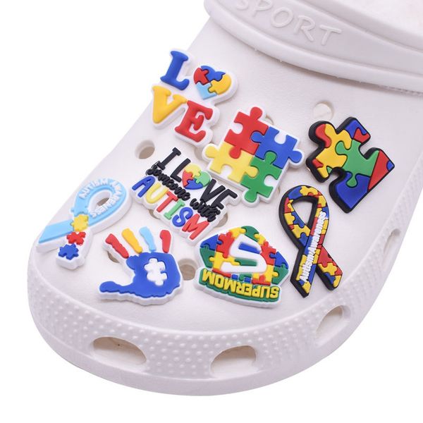 

wholesale autism awareness croc charms clog shoes and wristband bracelet decoration party gifts, White;pink