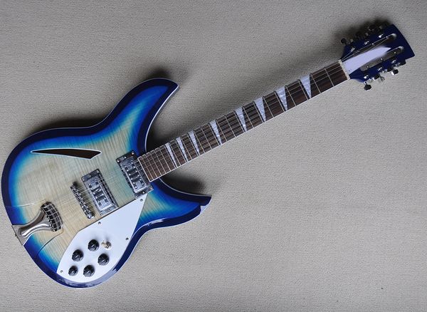 

12 strings blue semi-hollow electric guitar with flame maple veneer,rosewood fretboard