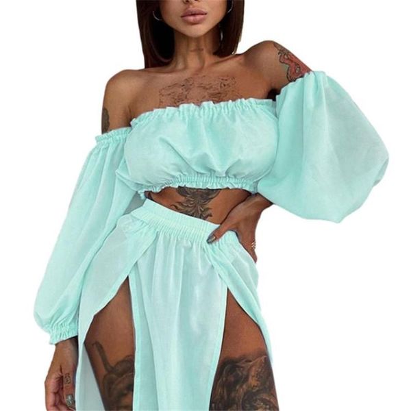 

women's swimwear women fashion bikini cover-ups set see-through skirts long sleeve crop and cover up two piece beach dresses, White;black