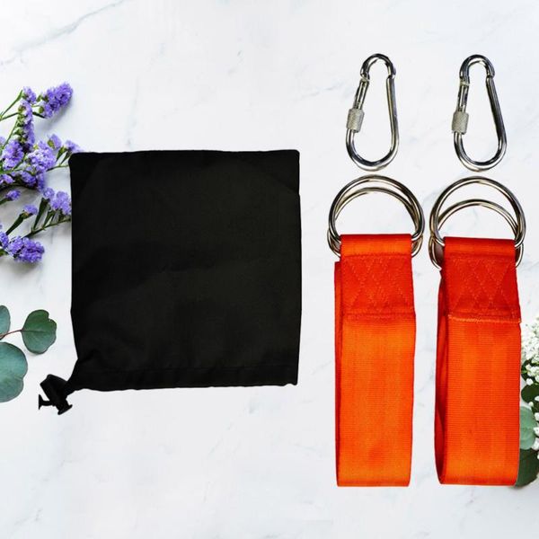 

1set outdoor heavy duty swing hanging strap set yoga hammock tree straps with lock carabiners d ring storage bag (orange)