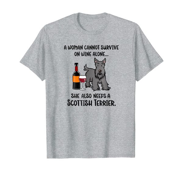 

funny wine and scottish terrier t-shirt for scottie dog mom, White;black