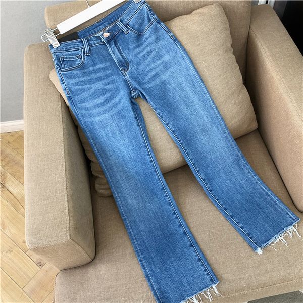 

2021 new incio do outono calas de brim azuis femininas em linha reta simples senhoras casual denim tornozelo-comprimento 3yhs, Blue