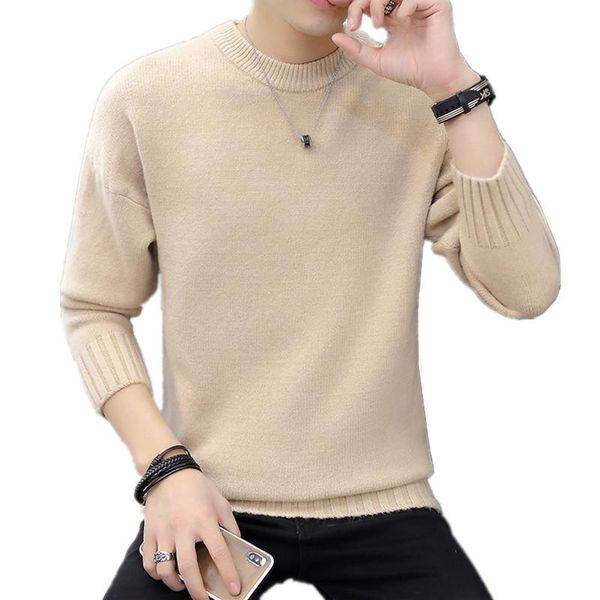 

2021 new fashion brand men's knit sweater thin o neck tight sweater solid color autumn korean casual wear pollovers, White;black