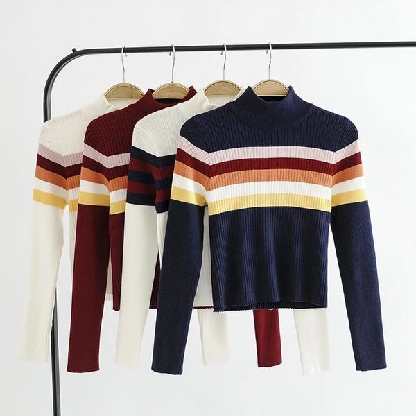 

women's sweaters women autumn winter sweater striped multicolor o-neck knitted jumper loose casual warm female patchwork, White;black