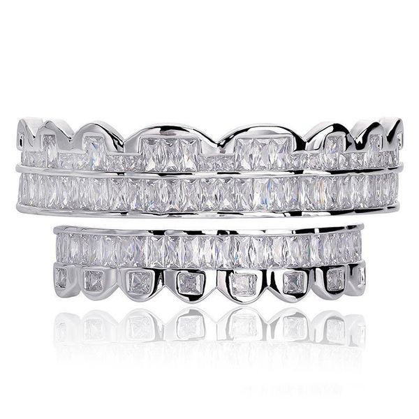 

Hip Hop Grillz Luxury Grade Quality Bling Bling Zircon Paved Teeth Braces Exquisite Men Women Platinum Plated Dental Grills Street, Black