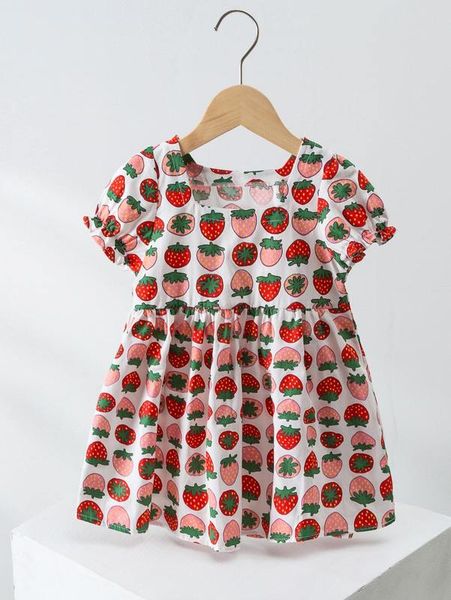 

toddler girls allover strawberry print smock dress she, Red;yellow