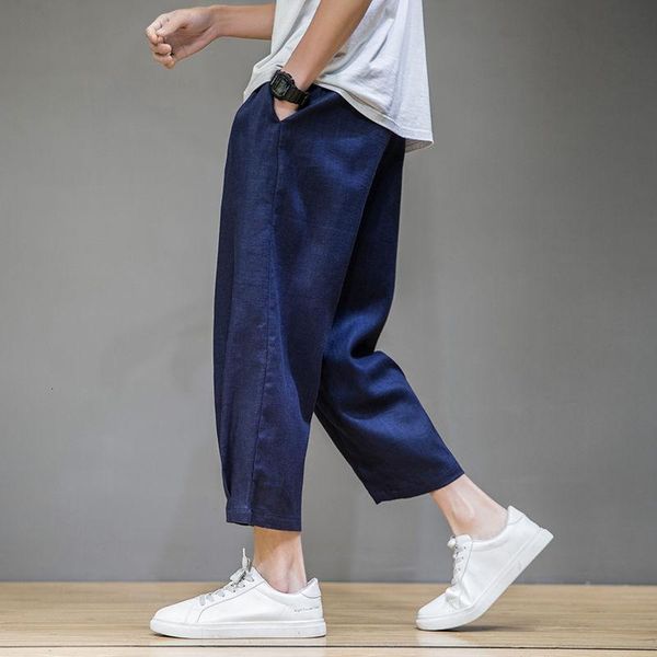

2021 summer the new chinese style retro men's loose feet harem pants cotton and linen casual large sport listing, Black