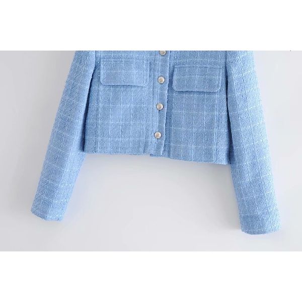 

2021 new blue short jackets pockets women spring coat fashion 46g4, White