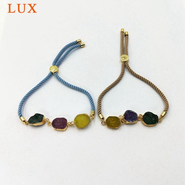 

charm bracelets 5 pcs druzy bracelet natural bangle for gift multi color stone, Golden;silver