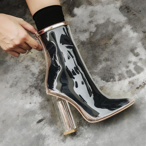 

boots pvc transparent rain high heels waterproof mid-tube booties comfortable non-slip crude heel impermeables botas de mujer, Black