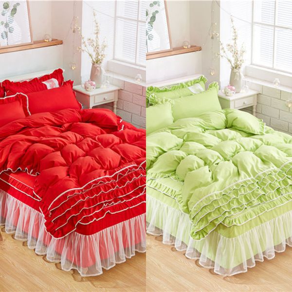 

new luxury white bedding sets for kids girls  twin king size duvet cover lace bed skirt set pillowcase wedding bedclothes c0223