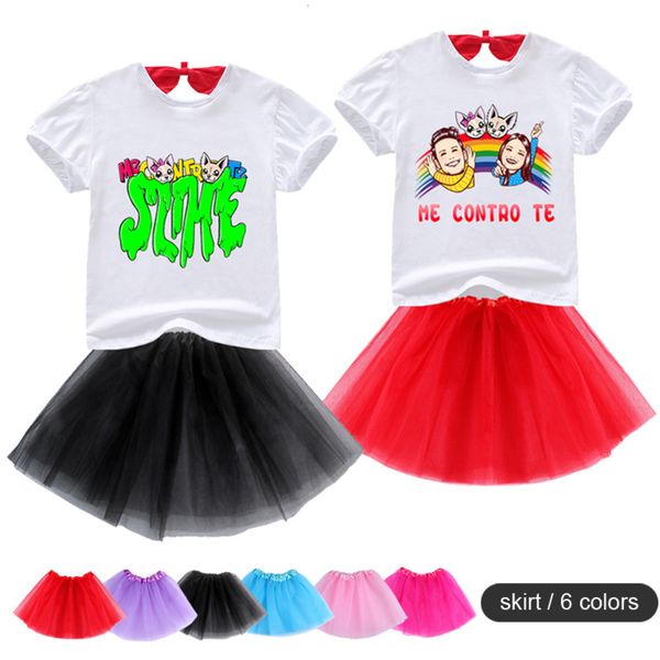 

baby girls princess cartoon me contro te print tutu dress + t shirt 2 pcs set children's clothing skirt suits 2-8 years costumes, White