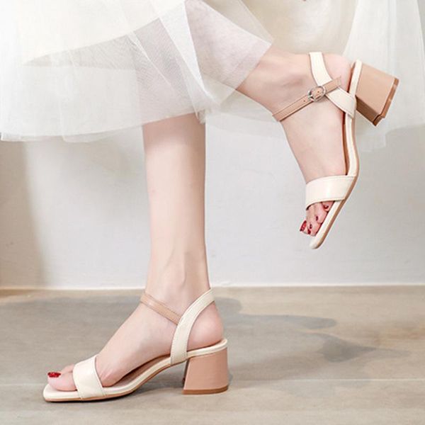 

sandals 2021 summer female fairy style thick heels fashion square toe open high, Black