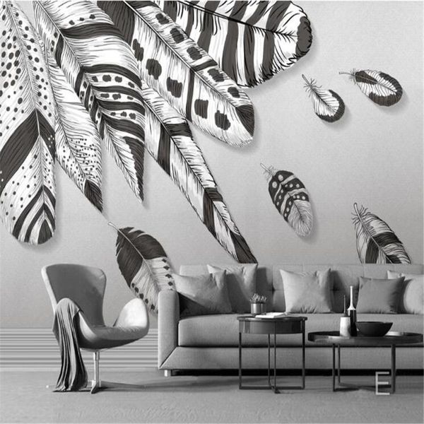 

wallpapers milofi custom 3d wallpaper mural modern minimalist hand-painted white feather art bedroom background wall
