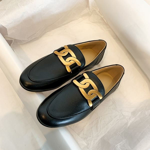 

Womens genuine leather slip-on flats loafers leisure soft comfortable round toe chain decoration casual moccasins shoes womenDress Shoes, Beige