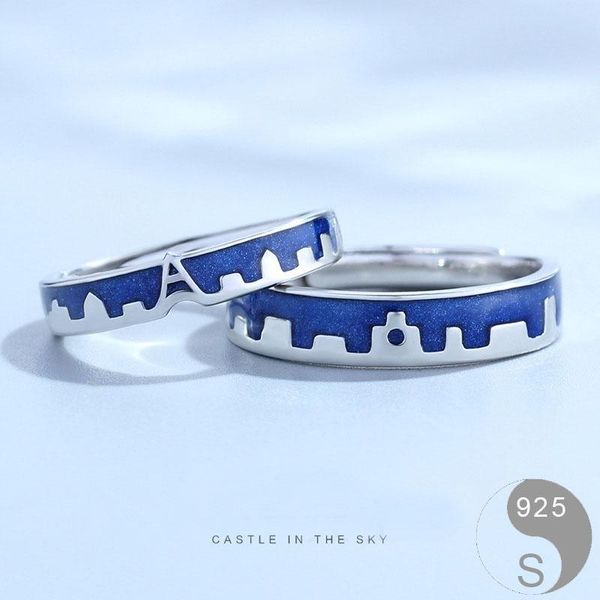 

cluster rings s925 sterling silver enamel ring female finger romantic elegant women jewelry castle in the sky valentine's day gift, Golden;silver