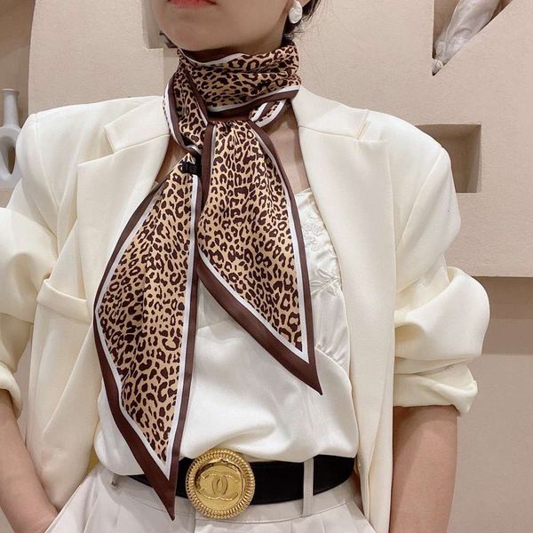 

silk women's spring and autumn thin long small square versatile decorative neck protection korean scarf net red hair belt, Blue;gray