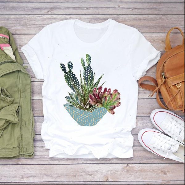 

women cactus plant cute kawaii casual fashion 90s lady t shirts t shirt ladies womens graphic female tee t shirt, White