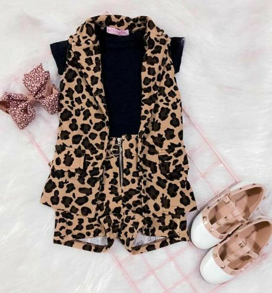 

clothing sets emmababy summer toddler baby girl 3pcs clothes outfit sleeveless leopard shirt+ t-shirt+short pants set1, White