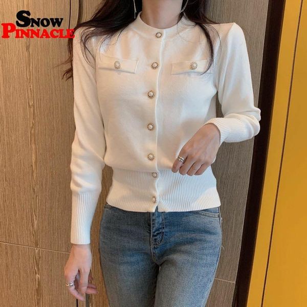 

women's knits & tees cardigan sweater for women solid o-neck long sleeve buttons short fashion elegant knitted autumn female kintwear, White