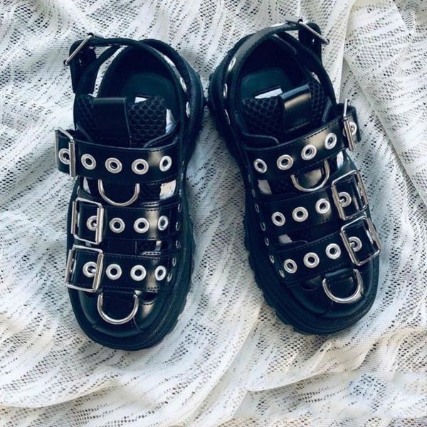 

sandals 2021 arrival brand punk gothic women buckle cool black shoes design luxyry comfy platform chunky