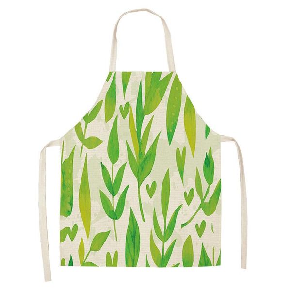 

1 pcs green plant pattern kitchen aprons for woman cotton linen sleeveless apron for cooking baking restaurant pinafore home