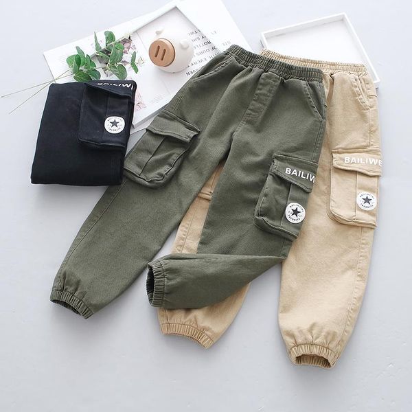 

trousers spring and autumn children side pocket printed five-star overalls boys casual comfortable pants, Blue