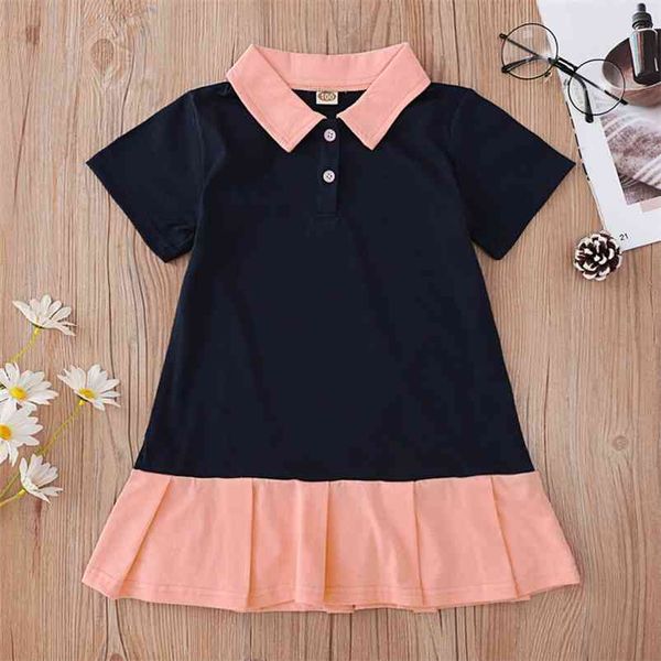 

summer girls dress short sleeve turn-down collar patchwork cute vestidos 6m-5t 210629, Red;yellow