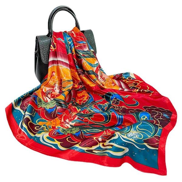 

scarves amyo square scarf silk satin bandana women chinese print summer bag wrap muslim islamic kerchief, Blue;gray