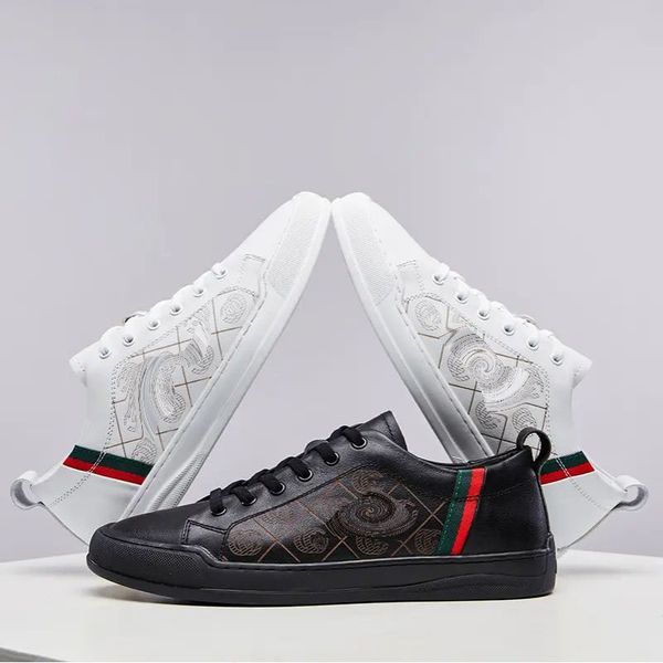 

small white shoes men's thick soled korean versatile trend spring new round head comfortable casual pu leather board shoes hm246, Black
