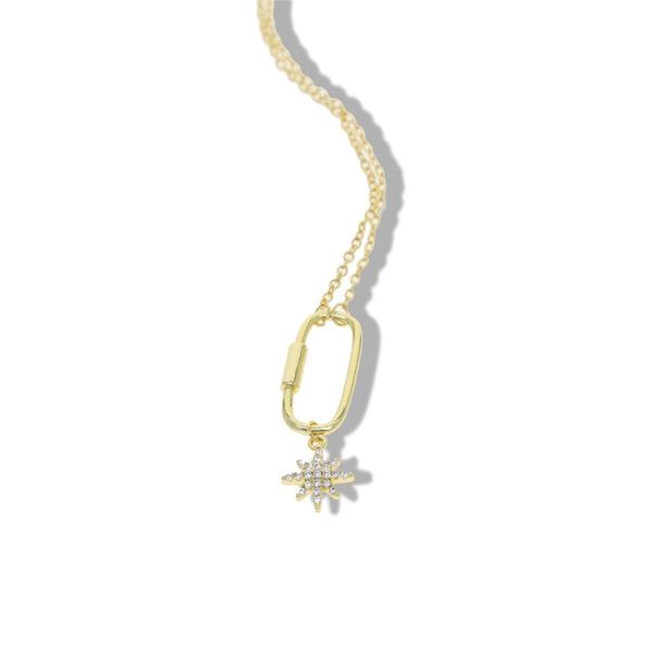

chains gold color european women fashion jewelry safety pin paper clip charm with cz star simple chain necklace, Silver