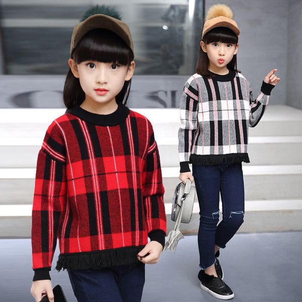 

2021 new arrival of vintage plaid children with mesh sweater girl fashion long sleeve pullovers zqid, Blue