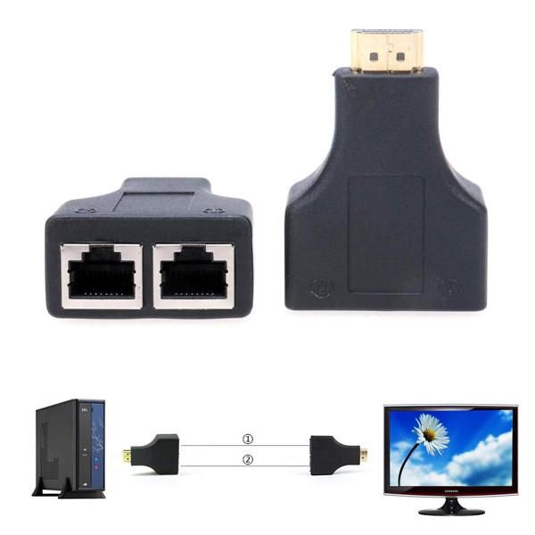 

audio cables & connectors 1pc black 1080p hd 3d over rj45 cat5e cat6 utp lan ethernet balun extender , dual cable 30 meters