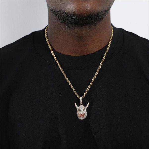 

pendant necklaces hip hop bling iced out cubic zirconia stone charm skull necklace pendants men women tennis chain jewelry with solid back g, Silver