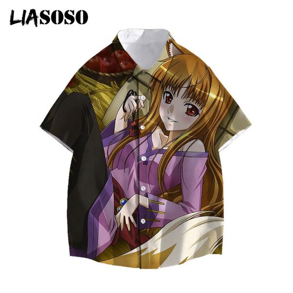 

men's casual shirts liasoso 2021 3d print summer men hawaiian short-sleeve beach holiday streetwear anime spice and wolf women, White;black