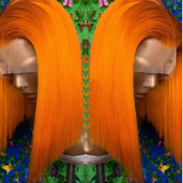 

synthetic wigs middle part ginger orange silky straight preplucked short bob lace front for black women closure baby hair