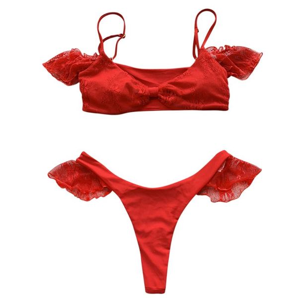 

women lace solid color two-piece swimwear bikini set