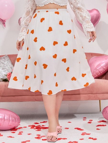 

plus heart print high waist skirt 28q8#, Black