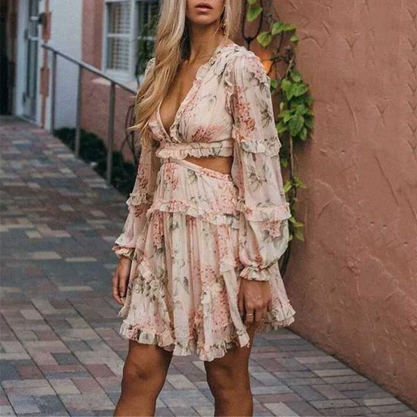 

designer ruffles women v sleeve dresses neck runway printing dresses floral runway milan long luxury lady mini dress a240 wqija, Black