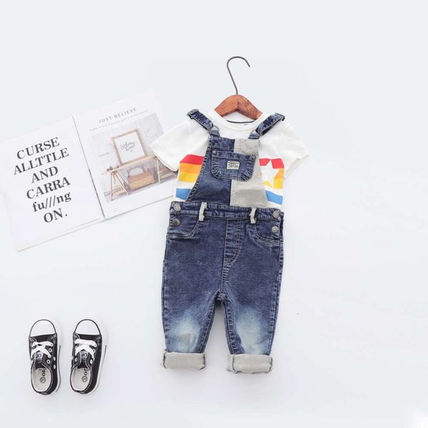 

autumn new children's wear boys' knitted denim strap pants jumpsuit, Blue