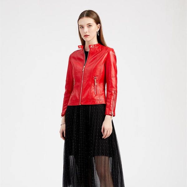 

women's leather & faux jacket black moto biker zipper y2k coat winter fashion