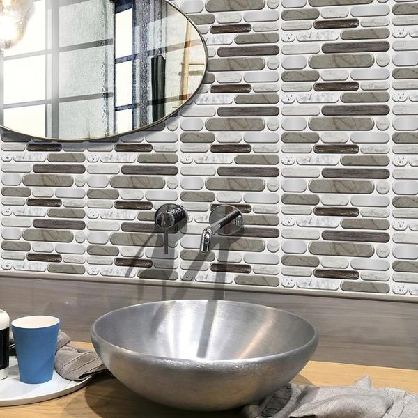 Adesivos de Parede Estilo Europeu Retro Cinza-Marrom Redondo Telha de Pedra Decorativa Papel de Parede Renovação Impermeável e Umidade