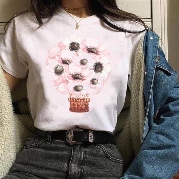 

tees graphic balloon flower fashion womens printing cute print clothing 90s female t shirt, White