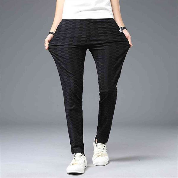 

thin summer plaid clothing stretch women pant slim dress trousers male korea style fashion green black