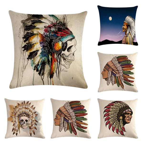 

45cm*45cm indian chief pattern linen/cotton throw pillow covers couch cushion cover home decorative pillows