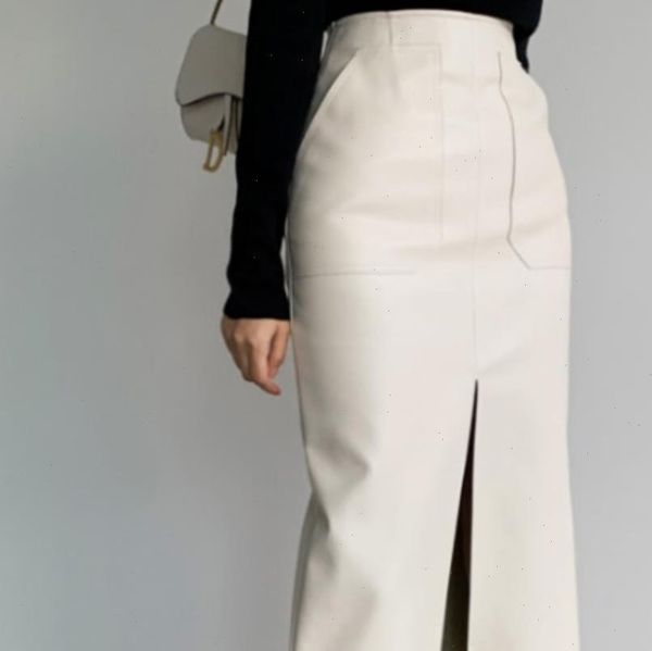 

spring autumn women pu leather ol skirts high waist package hip skirt front split zipper midi pencil skirts, Black