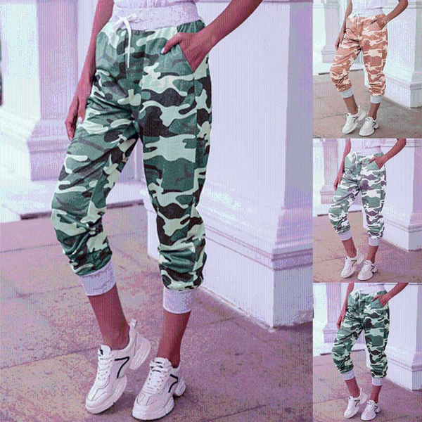 

women drawstring trousers fashion camouflage casual pants streetwear joggers high waist loose sweatpant women's & capris, Black;white