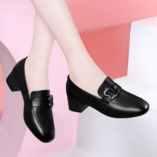 

dress shoes style comfortable square toe thick heel single shoe cover foot waterproof platform casual women's, Black