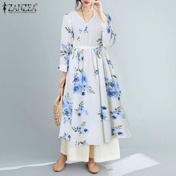 

2021 new zanzea retro floral print robe female spring v neck vestido casual korean sleeve es womens fashion elegant long 9789, Black;gray