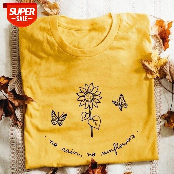 

sunfiz YF No Rain No Flower Graphic Tees Women Fashion Slogan Sunflower Print Tshirt Hipster Grunge Tumblr Summer T Shirt #sU9A, White